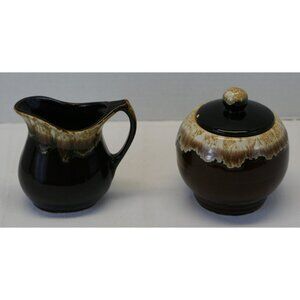RRP Co Roseville OH Drip Glaze Creamer & Sugar Bowl Black Brown MCM Pottery VTG